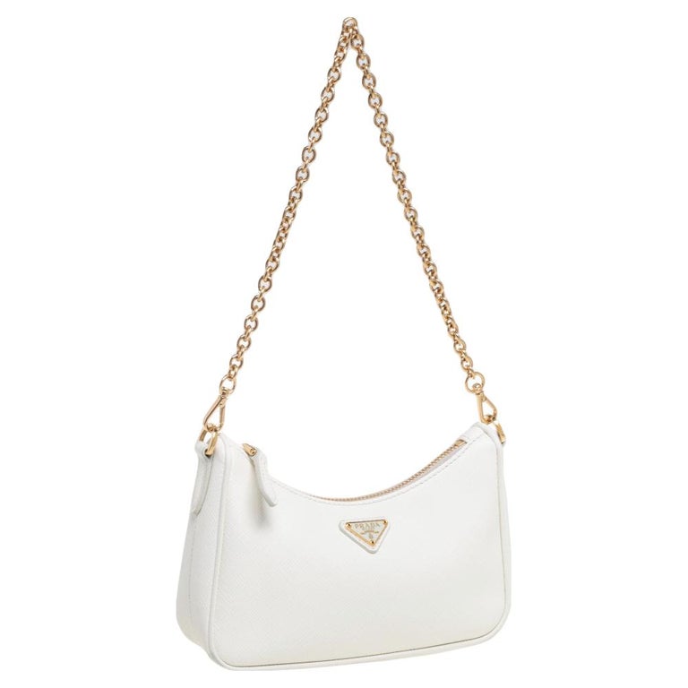 Prada White Saffiano Leather Mini Shoulder Bag at 1stDibs