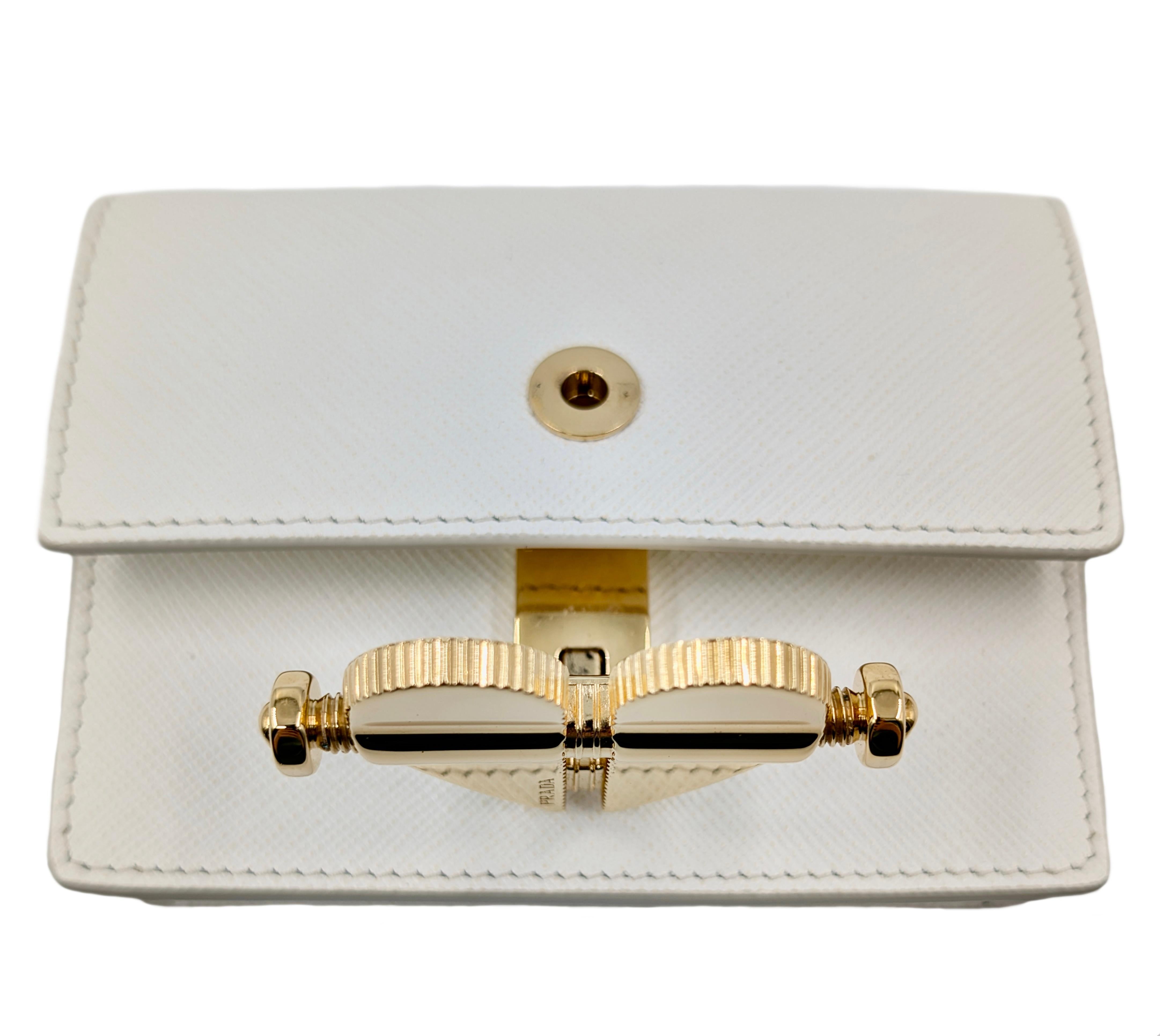 Gray PRADA White Saffiano Lock Heart mini bag For Sale