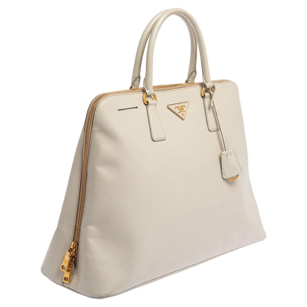 Bianco Prada, cartella a cupola in pelle Saffiano Lux bianca