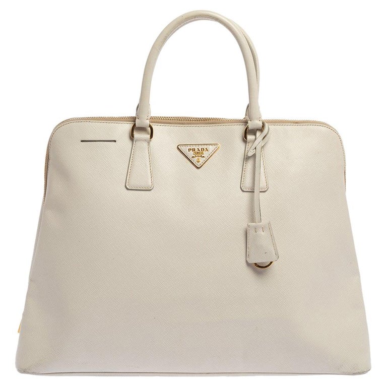 Prada White Saffiano Lux Leather Dome Satchel For Sale at 1stDibs