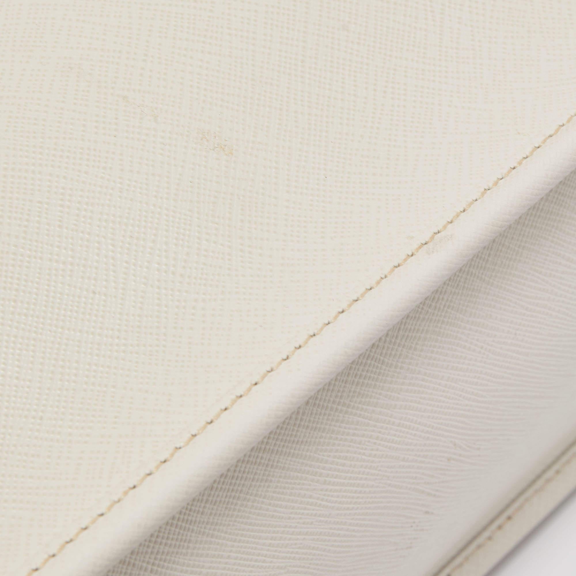 Prada White Saffiano Lux Leather Frame Tote 10