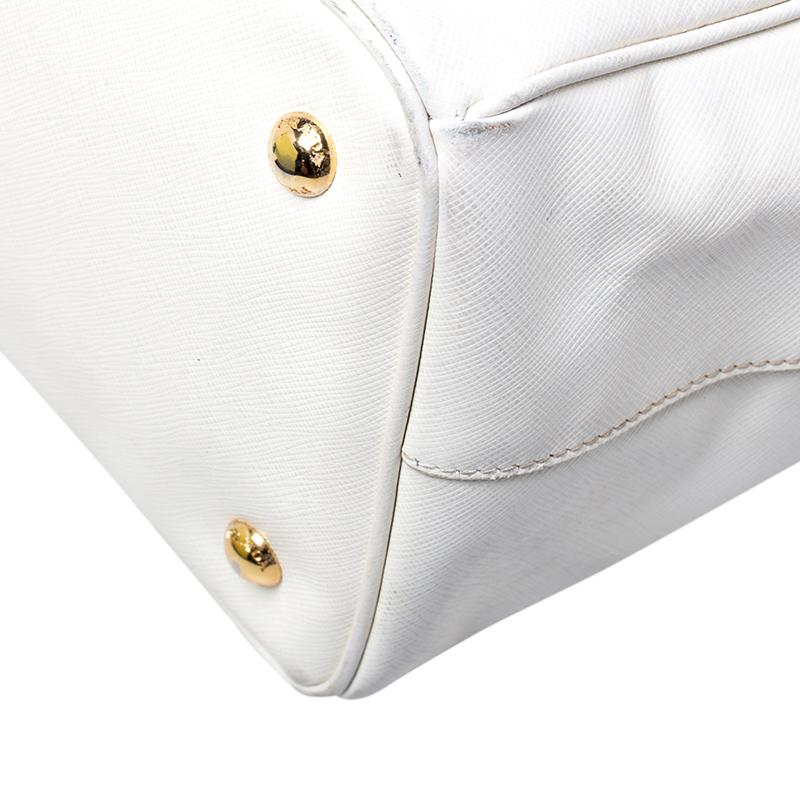 Women's Prada White Saffiano Lux Leather Large Double Zip Tote