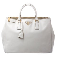 Prada White Saffiano Lux Leather Large Double Zip Tote