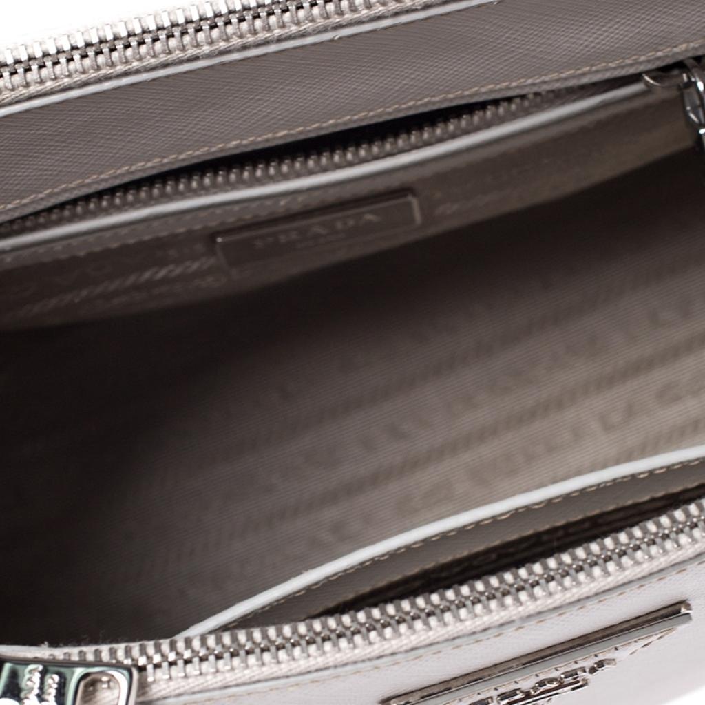 Prada White Saffiano Lux Leather Mini Double Zip Tote 4