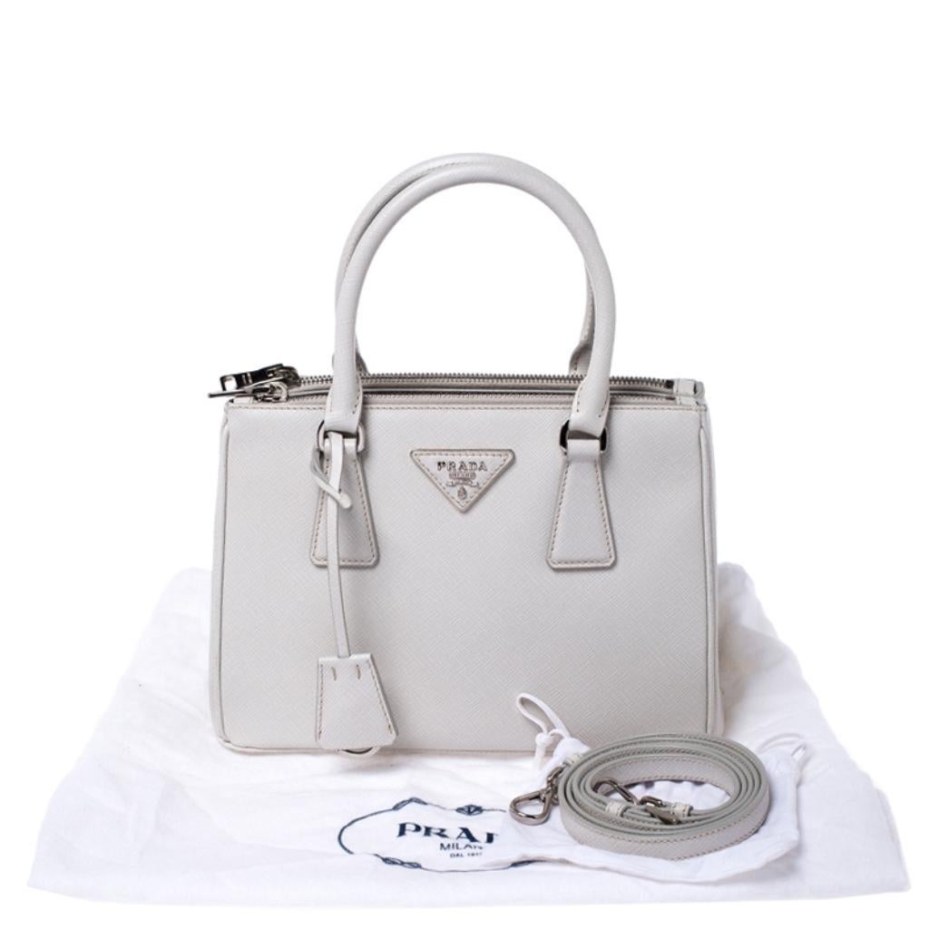 Prada White Saffiano Lux Leather Mini Double Zip Tote 5