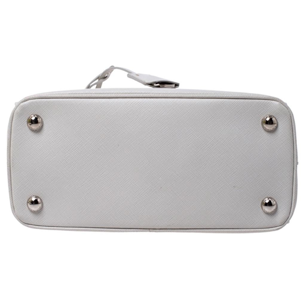 Prada White Saffiano Lux Leather Mini Double Zip Tote In Good Condition In Dubai, Al Qouz 2