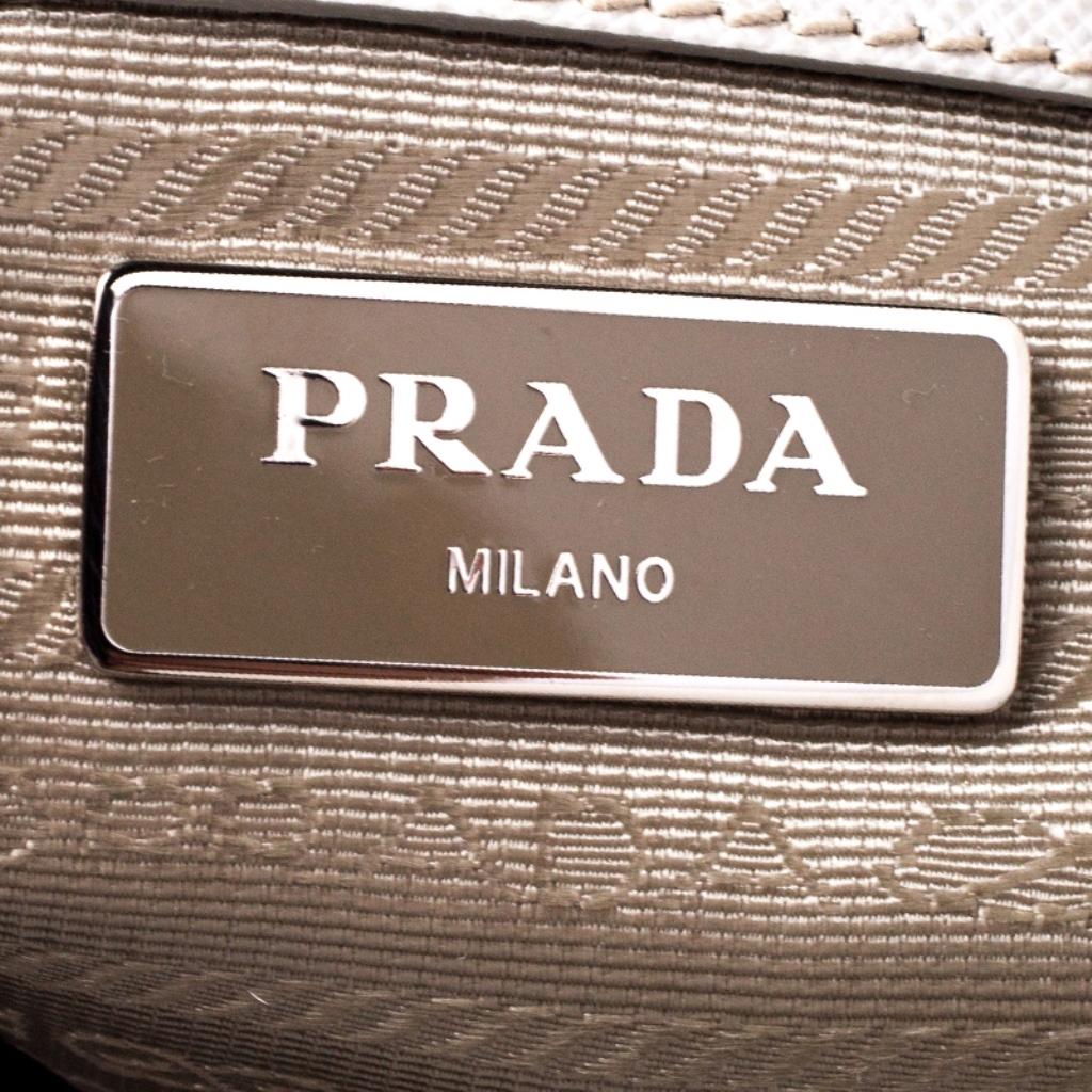 Women's Prada White Saffiano Lux Leather Mini Double Zip Tote