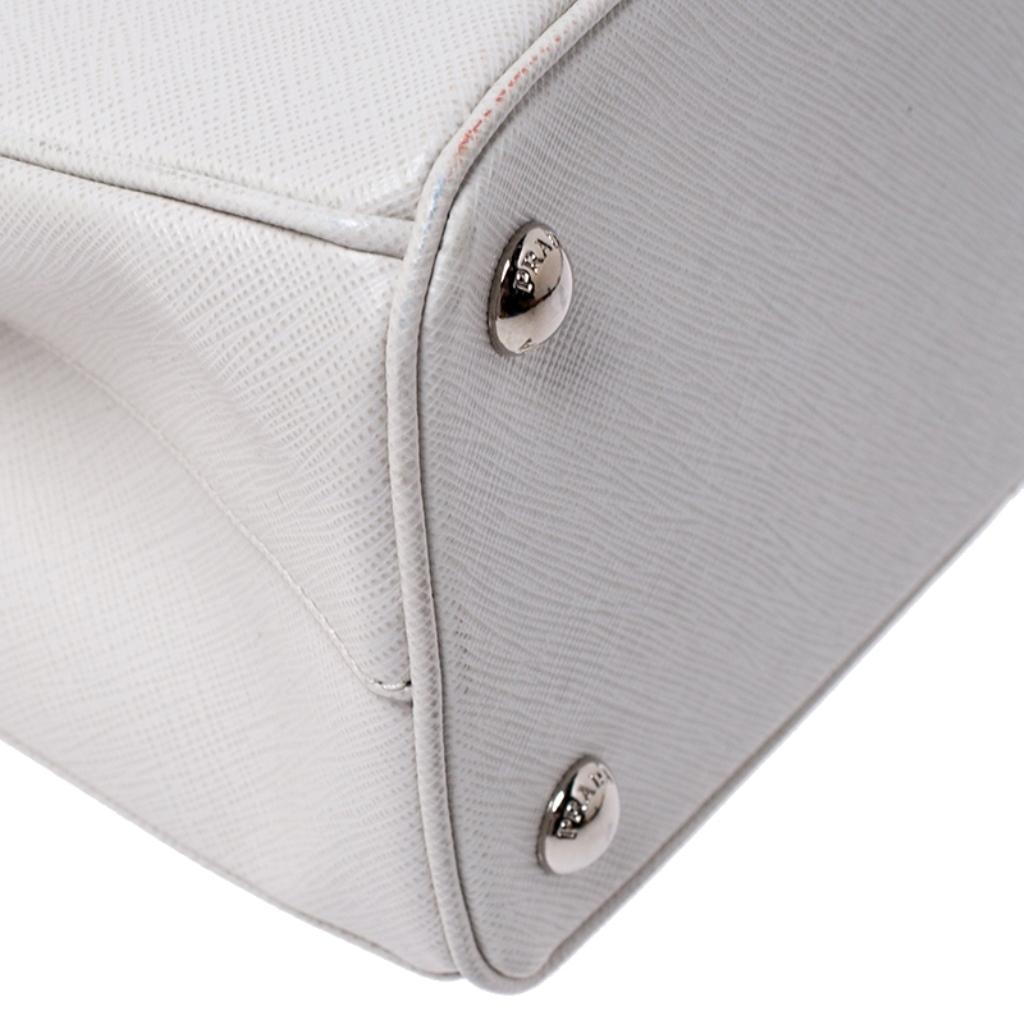 Prada White Saffiano Lux Leather Mini Double Zip Tote 1