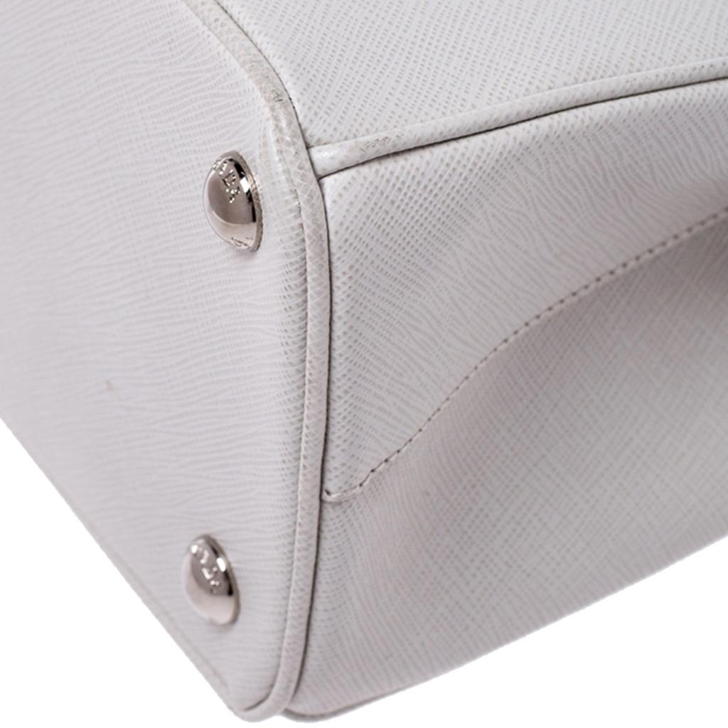 Prada White Saffiano Lux Leather Mini Double Zip Tote 2