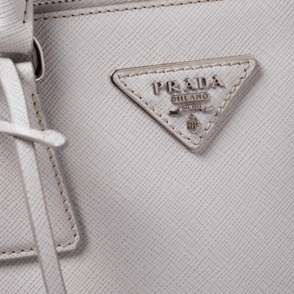 Prada White Saffiano Lux Leather Mini Double Zip Tote 3