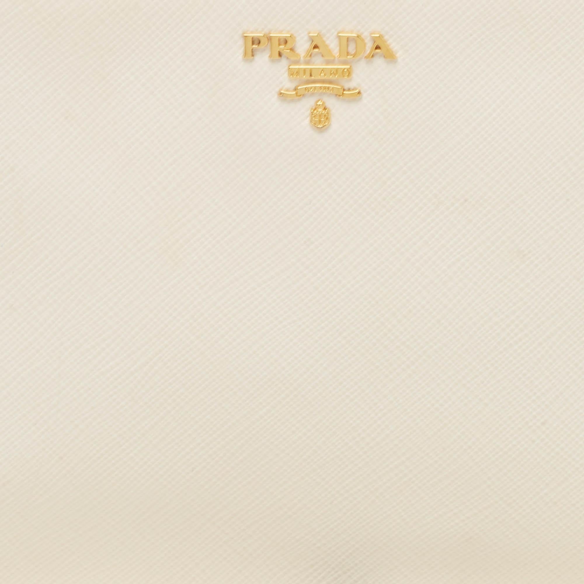 Prada White Saffiano Lux Leather Slim Pochette Bag 1