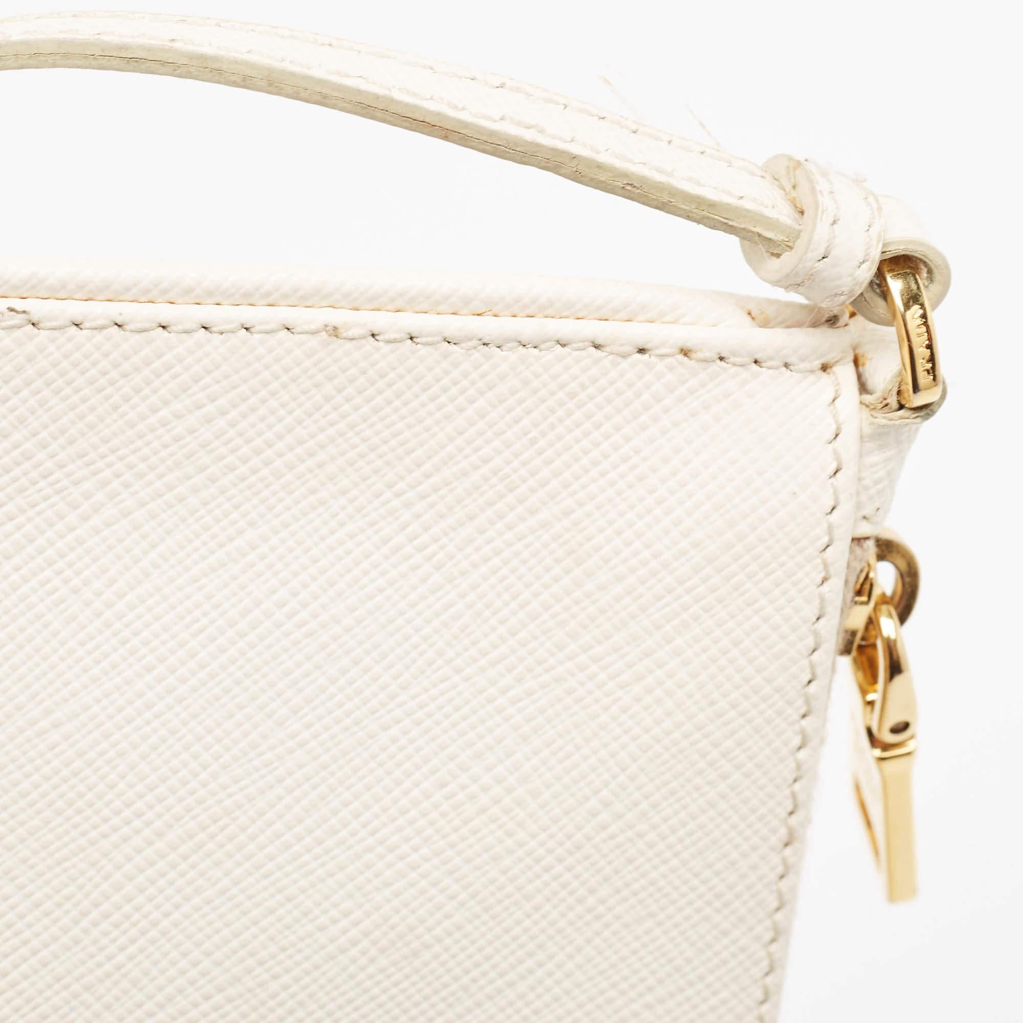Prada White Saffiano Lux Leather Slim Pochette Bag 2