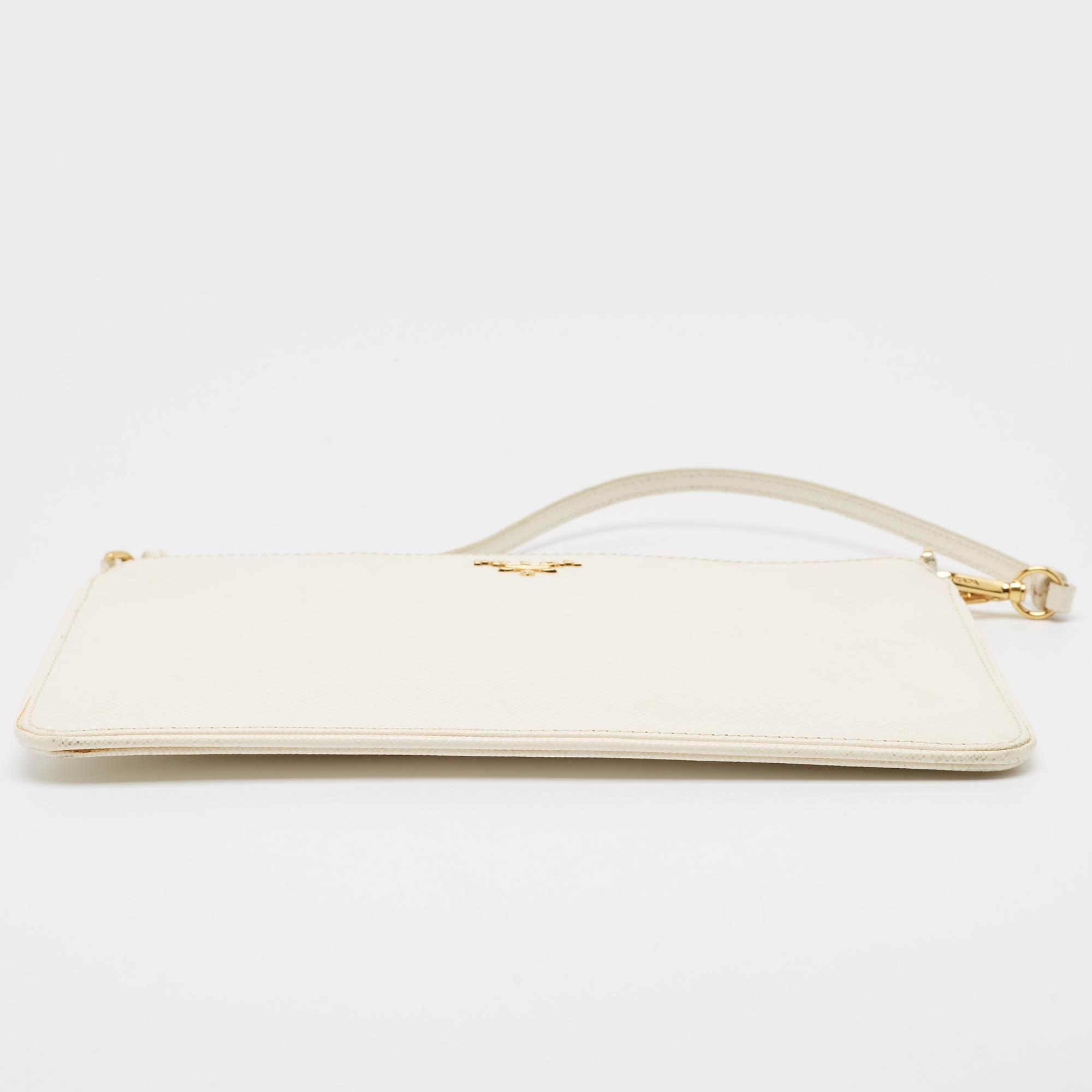 Prada White Saffiano Lux Leather Slim Pochette Bag 3
