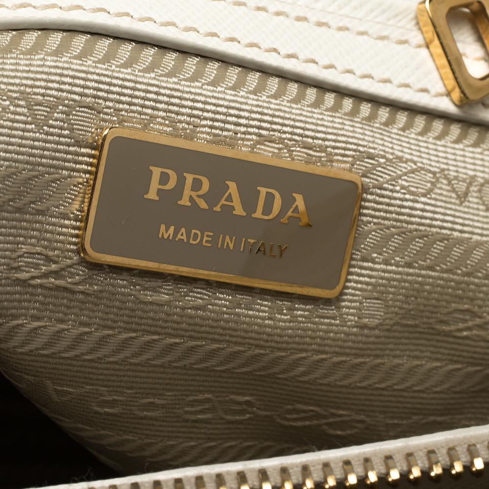 Prada White Saffiano Lux Leather Small Double Zip Tote 6