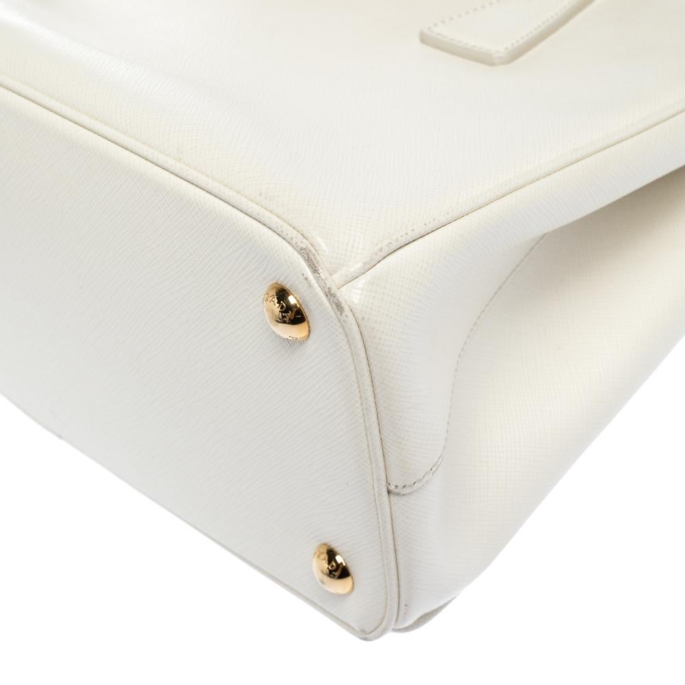 Prada White Saffiano Lux Leather Small Double Zip Tote 2