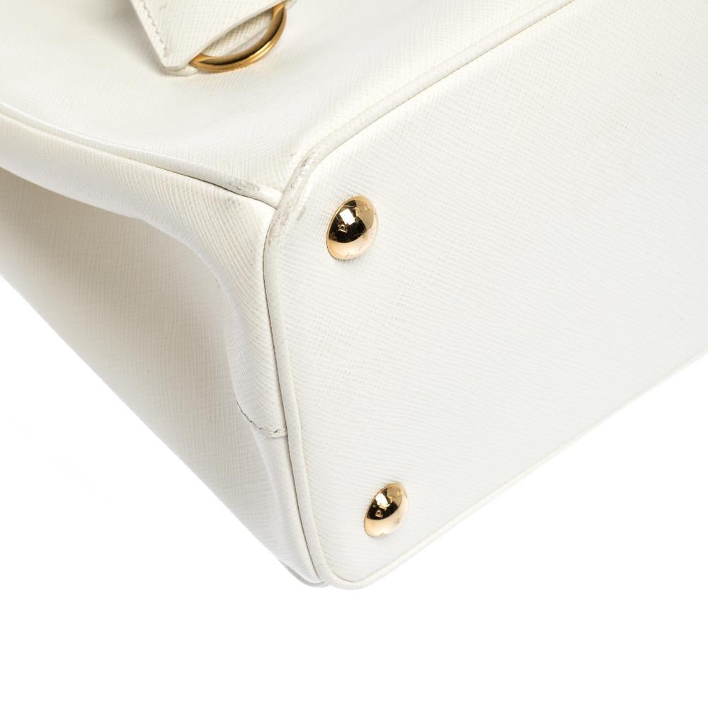 Prada White Saffiano Lux Leather Small Double Zip Tote 3