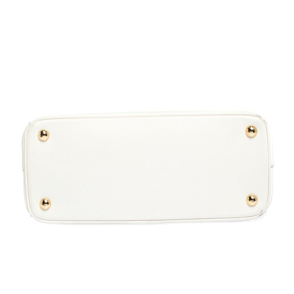 Prada White Saffiano Lux Leather Small Double Zip Tote 4