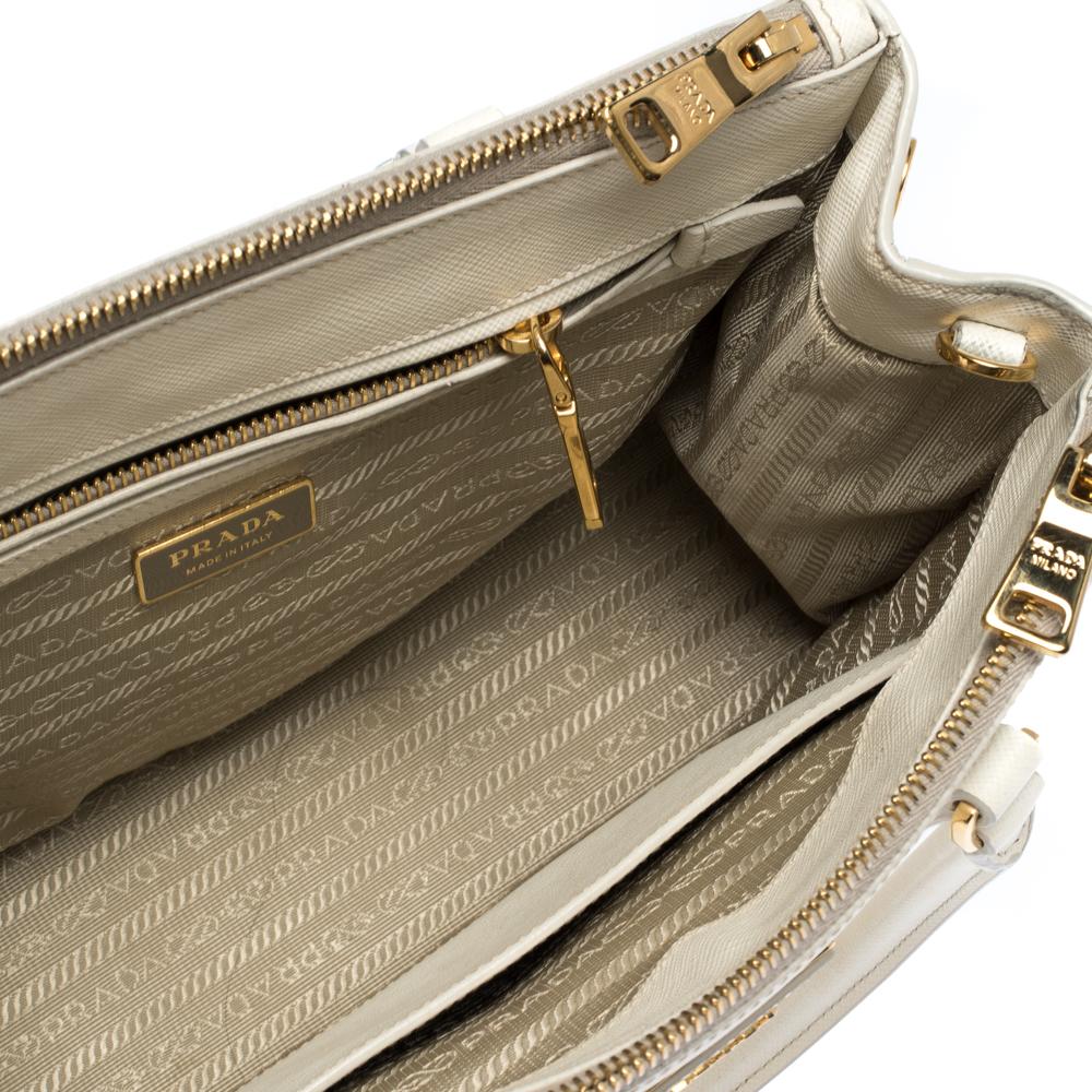 Prada White Saffiano Lux Leather Small Double Zip Tote 5