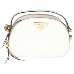 Prada White Saffiano Small Odette Top Handle Bag