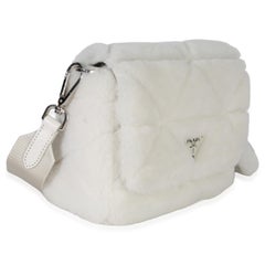 Prada White Shearling Patchwork System Flap Bag
