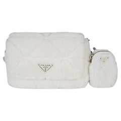 Prada White Shearling Patchwork System Flap Bag