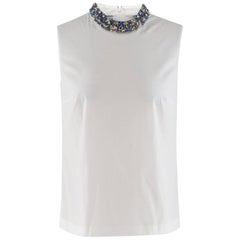 Prada White Sleeveless Top with Crystal Collar S 38