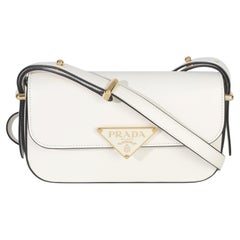 Prada White Smooth Calfskin Triangle Logo Flap Bag