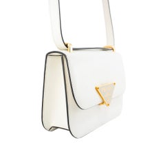 Prada White Soft Calfskin Triangle Logo Gold Hardware Flap Shoulder Bag
