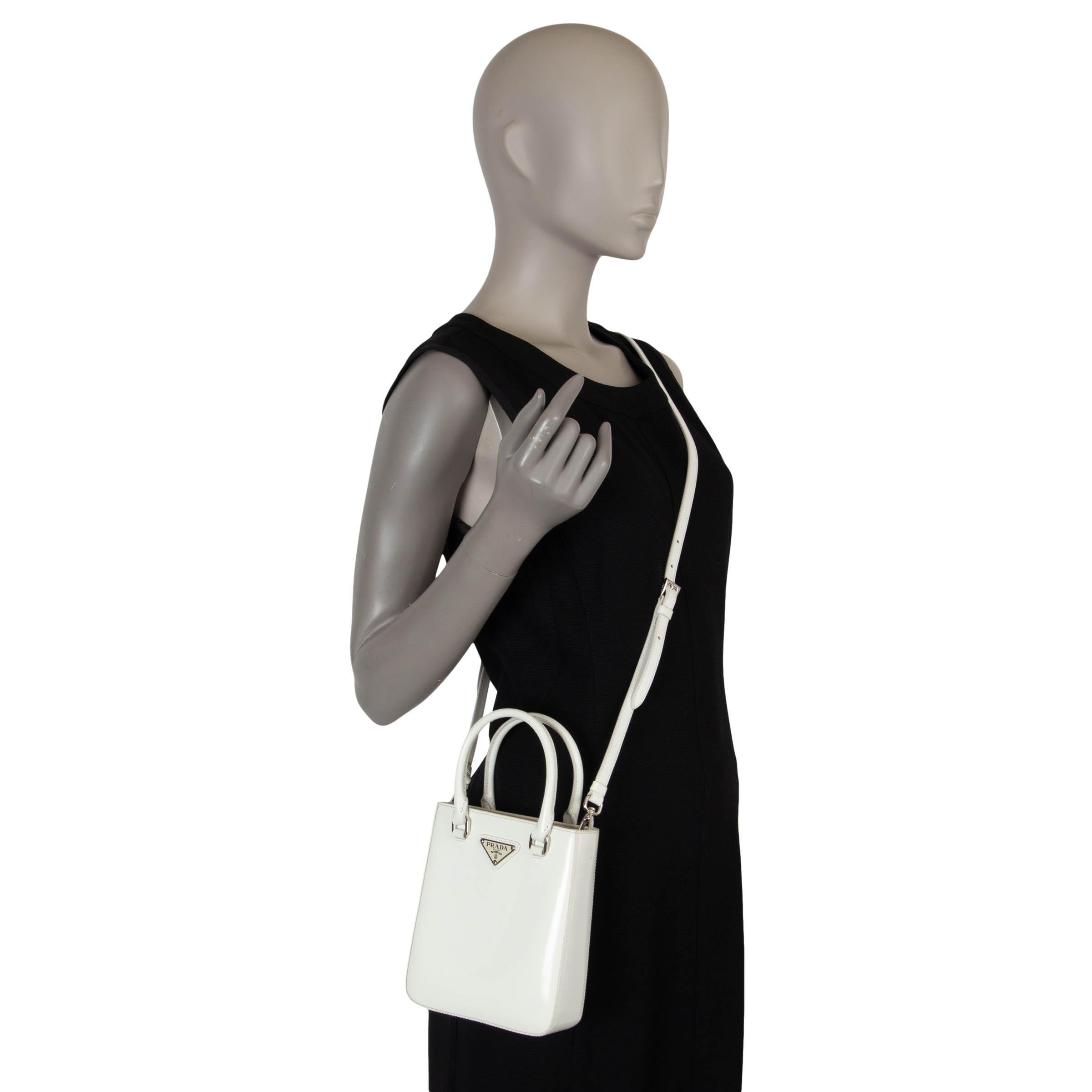 PRADA white Spazzolato leather SMALL BRUSHED TOTE Shoulder Bag For Sale 6