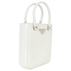 PRADA white Spazzolato leather SMALL BRUSHED TOTE Shoulder Bag