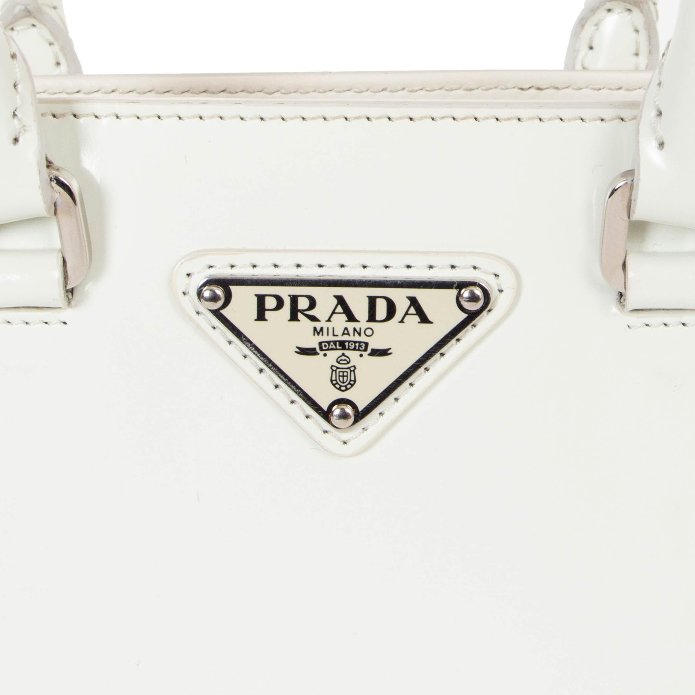 Women's PRADA white Spazzolato leather SMALL BRUSHED TOTE Shoulder Bag For Sale
