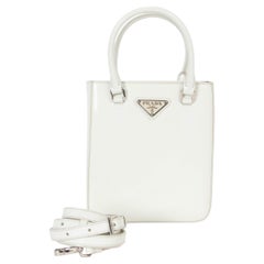 PRADA bianco Spazzolato in pelle SMALL BRUSHED TOTE Borsa a tracolla