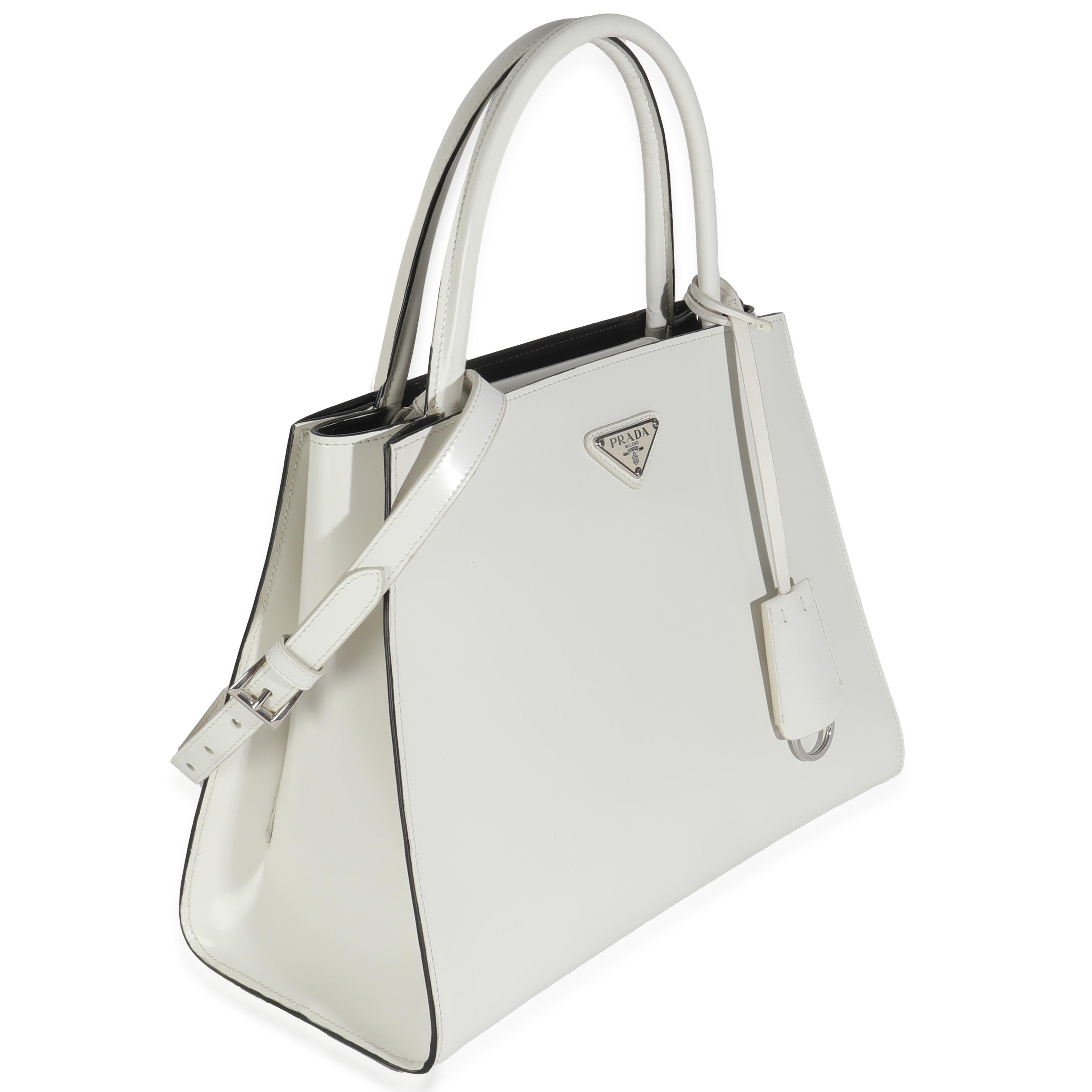 Gray Prada White Spazzolato Trapeze Logo Plaque Tote For Sale