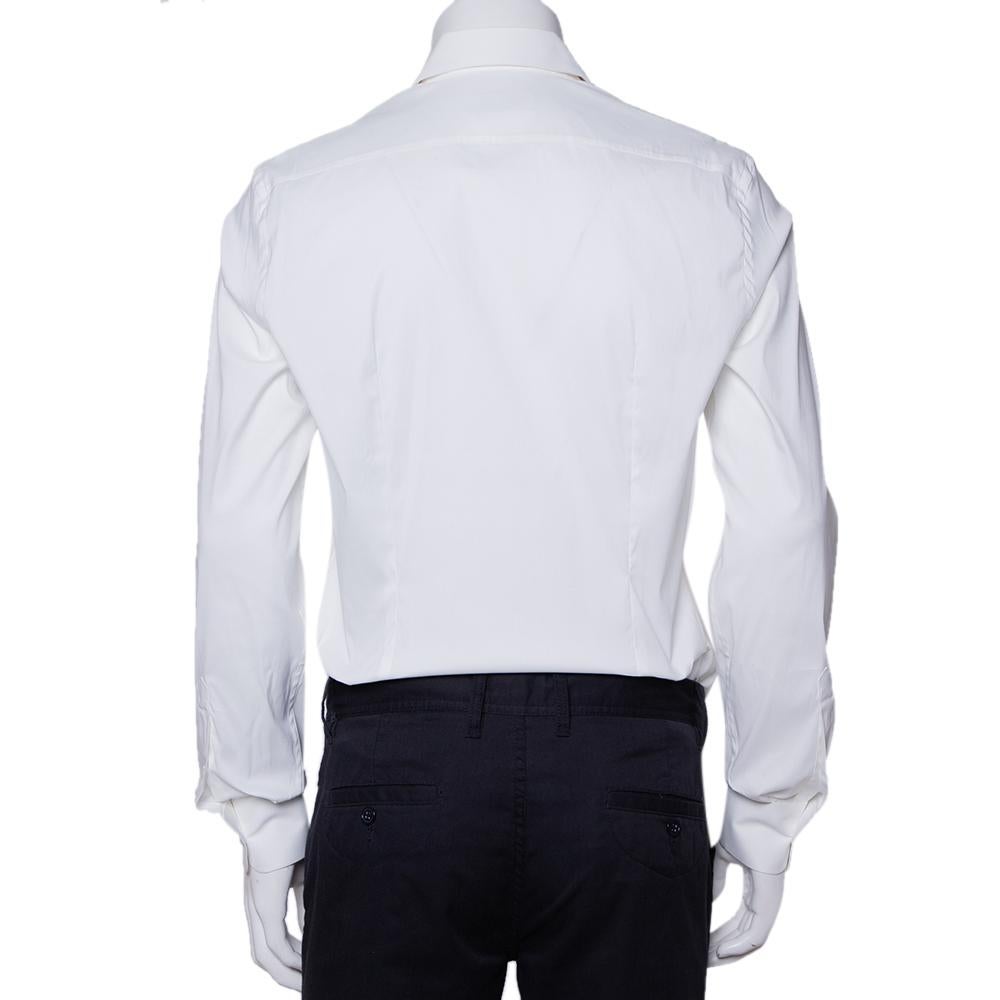 Prada White Stretch Cotton Button Front Shirt M In Good Condition In Dubai, Al Qouz 2