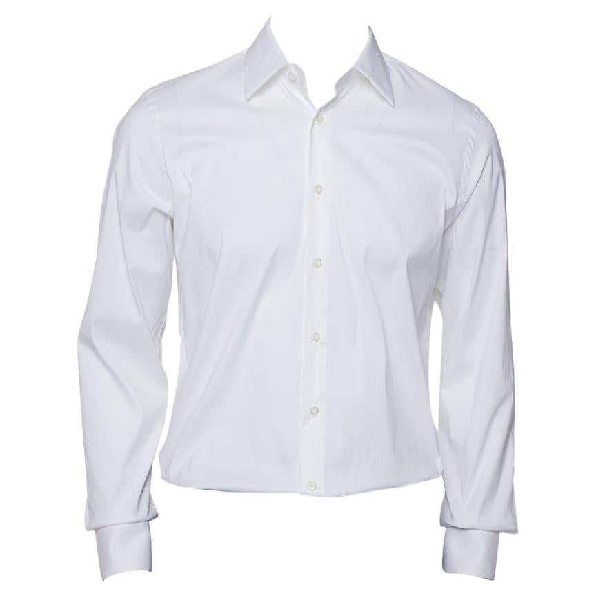 Prada White Stretch Cotton Button Front Shirt M
