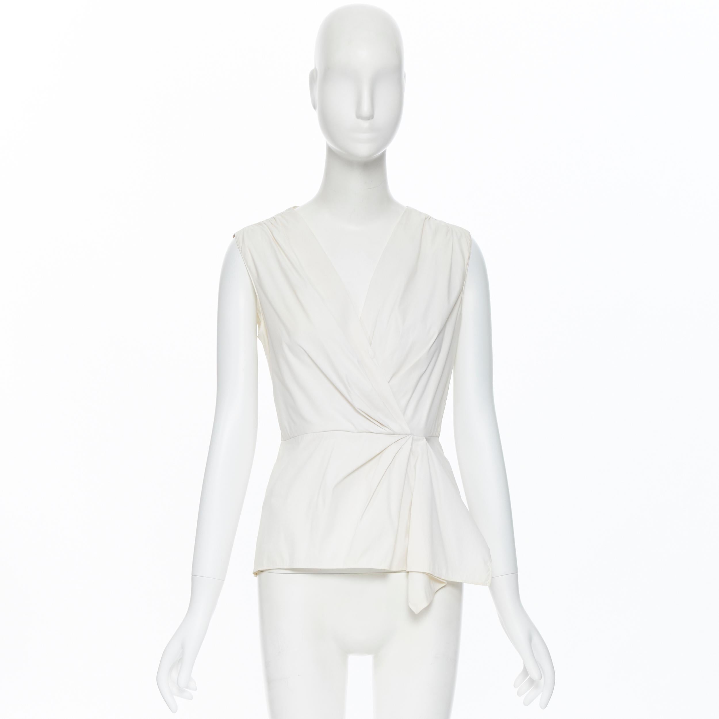 Gray PRADA white stretch cotton draped pleated crossover sleeveless top IT42