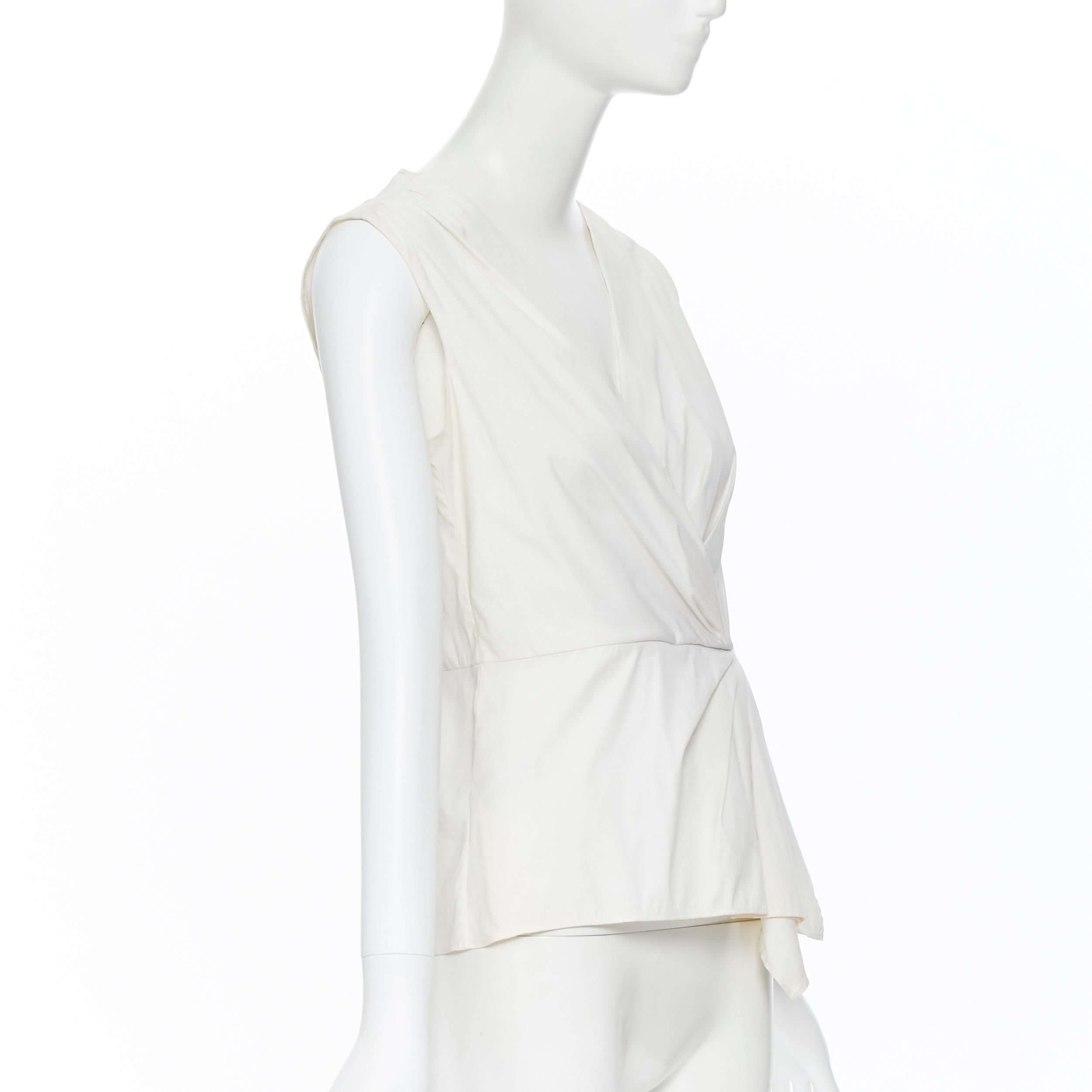 Women's PRADA white stretch cotton draped pleated crossover sleeveless top IT42