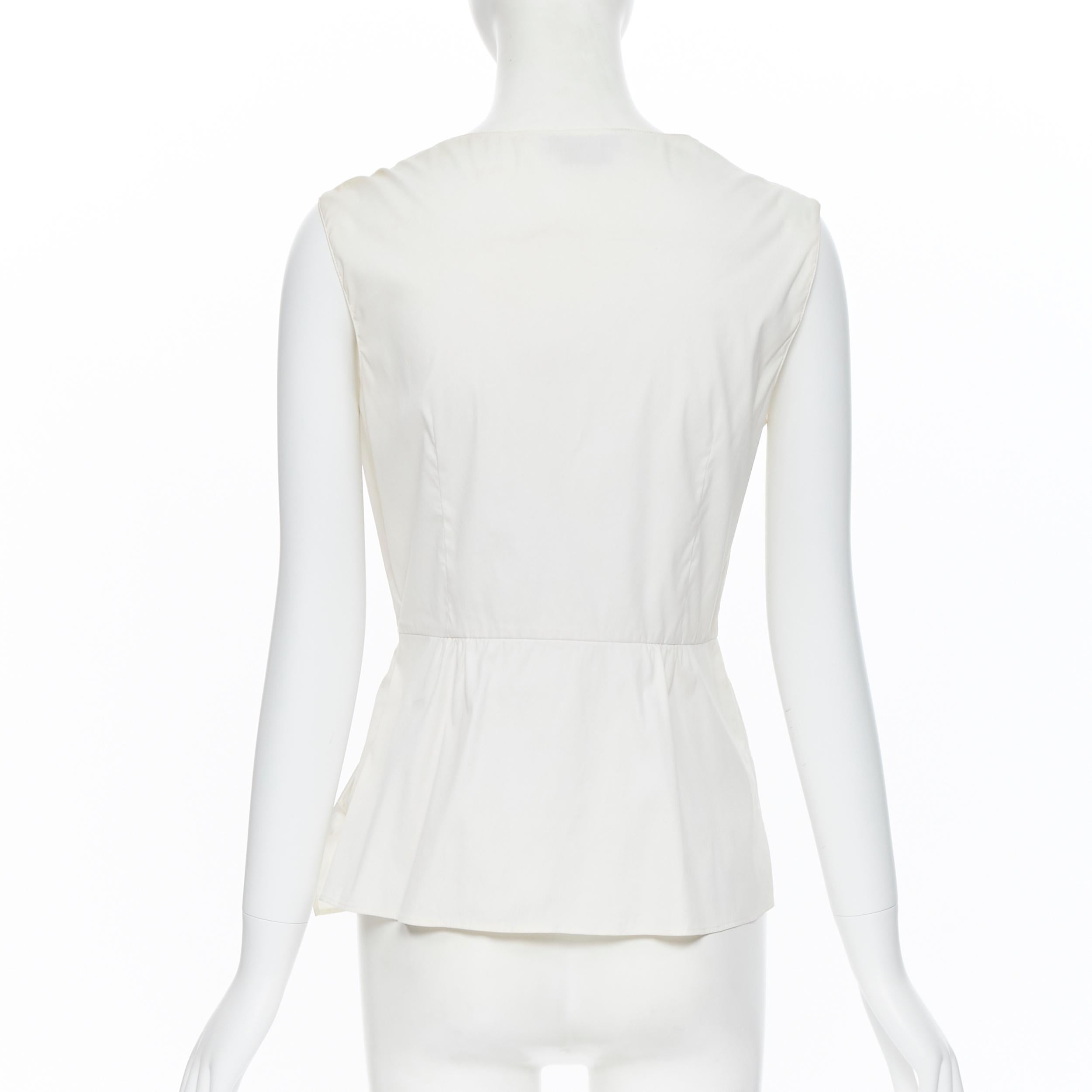 PRADA white stretch cotton draped pleated crossover sleeveless top IT42 2