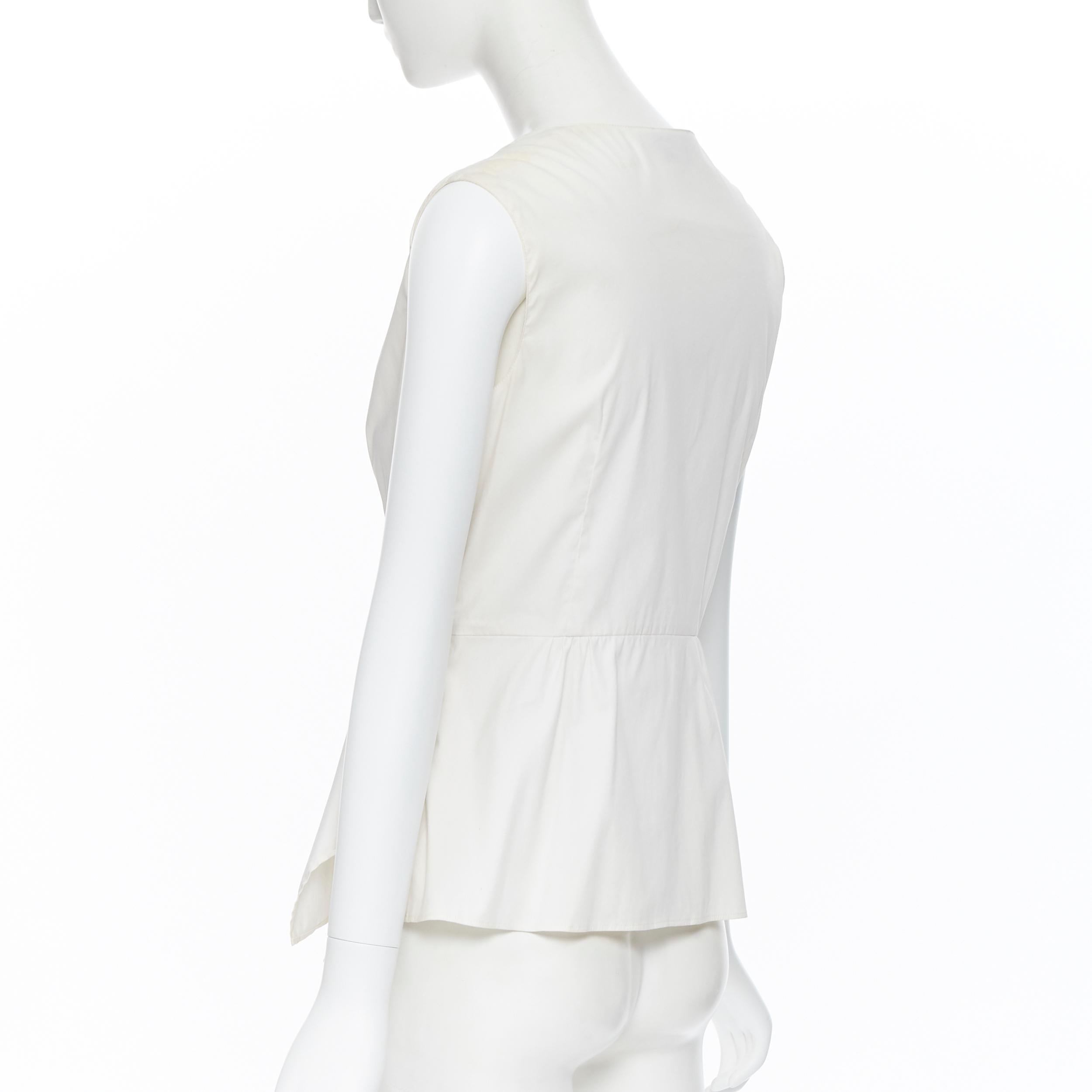 PRADA white stretch cotton draped pleated crossover sleeveless top IT42 3