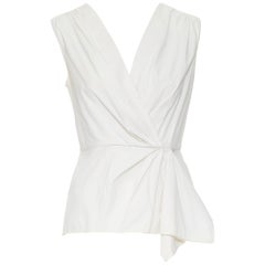PRADA white stretch cotton draped pleated crossover sleeveless top IT42