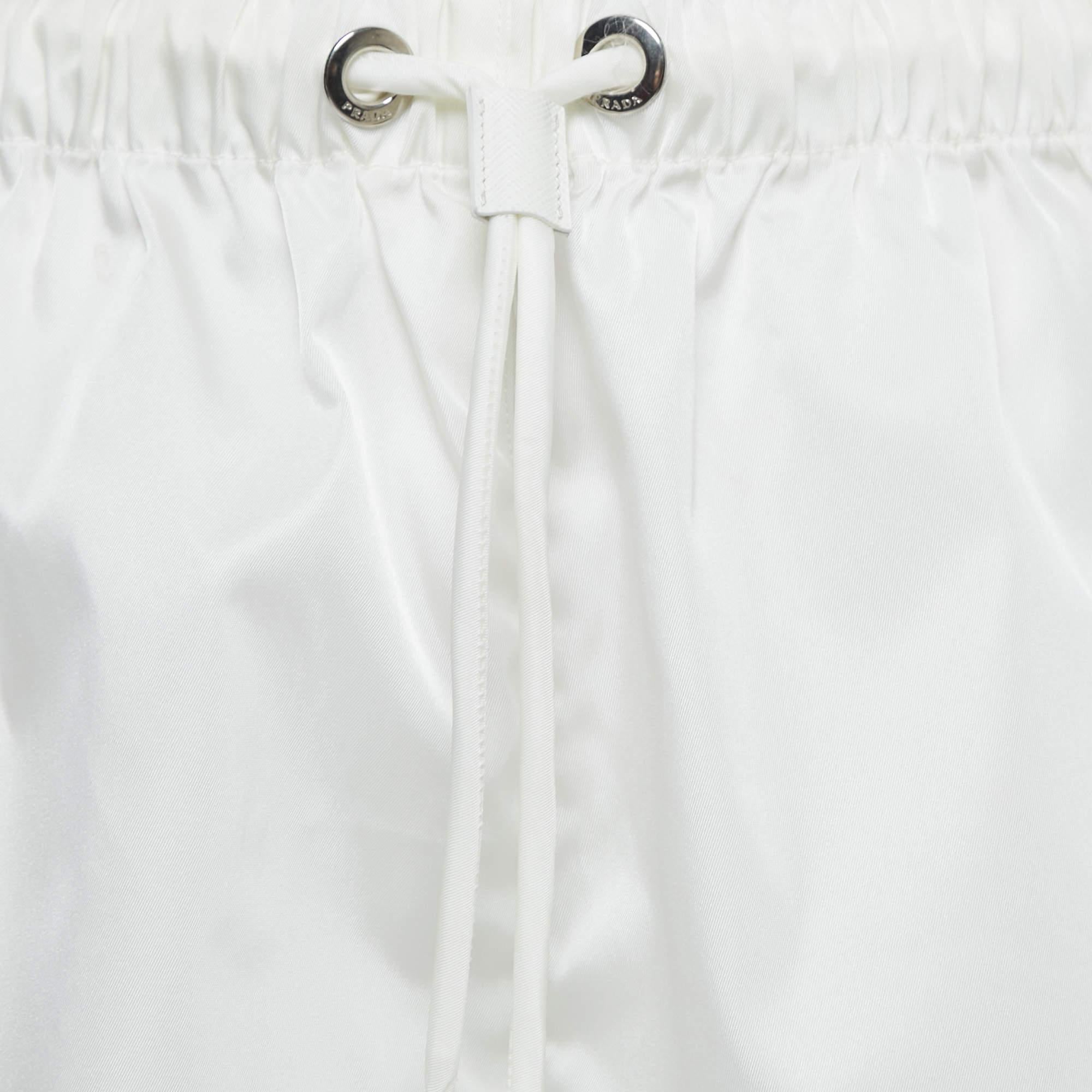 Prada White Synthetic Re-Nylon Shorts M In Good Condition In Dubai, Al Qouz 2