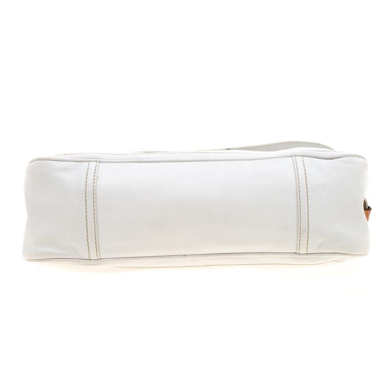 Prada White/Tan Leather Studded Shoulder Bag 5