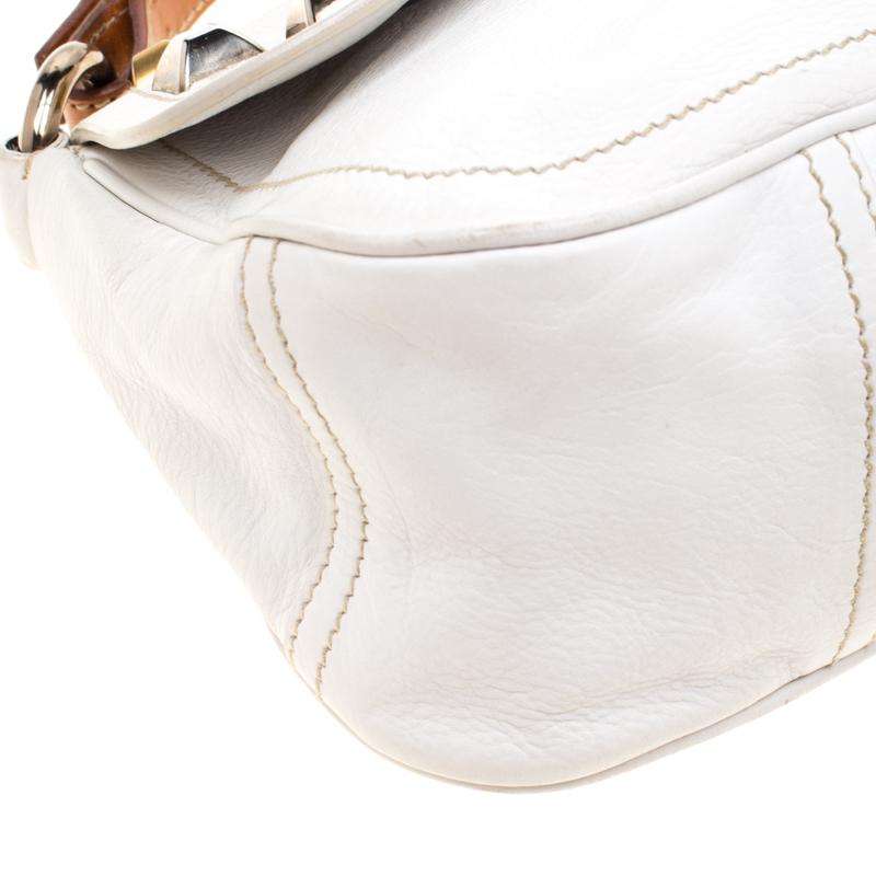 Beige Prada White/Tan Leather Studded Shoulder Bag