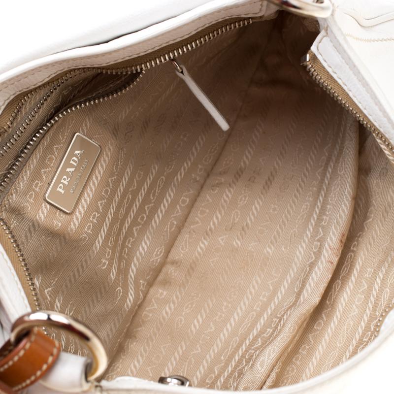 Prada White/Tan Leather Studded Shoulder Bag 1