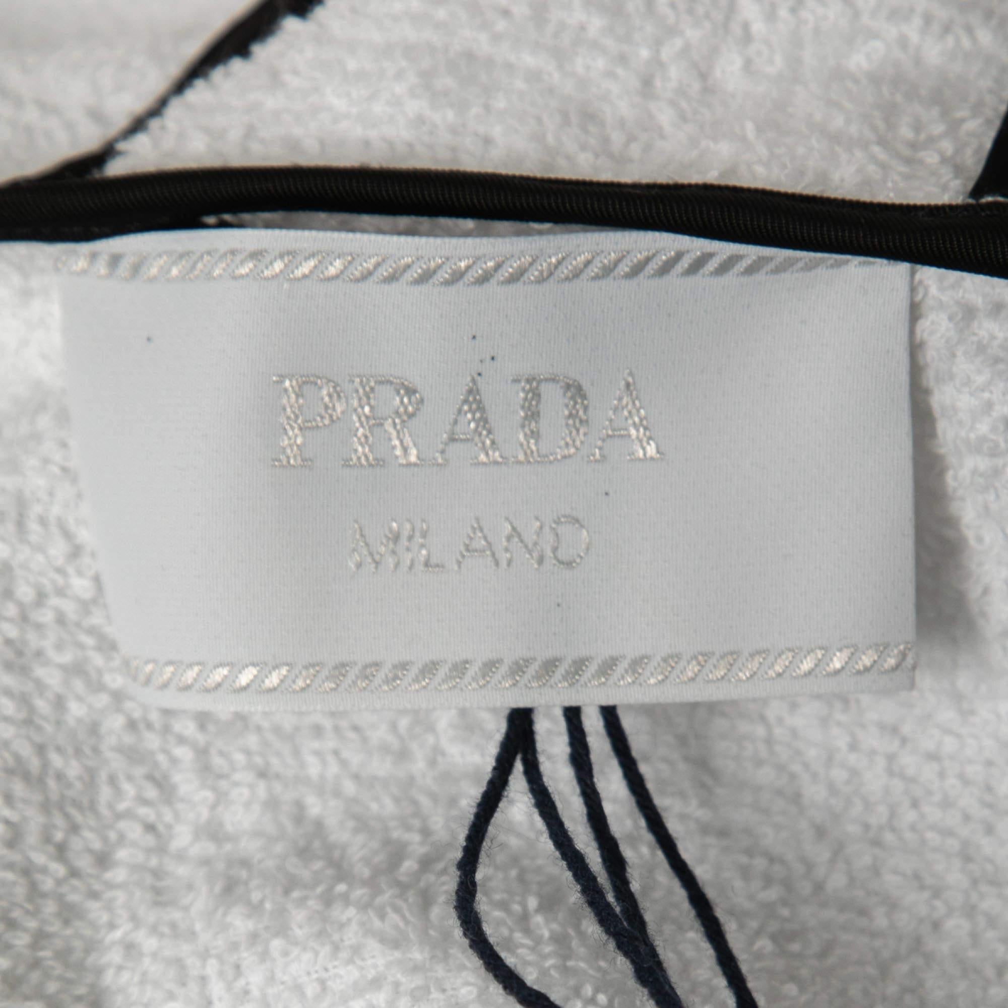 Gray Prada White Terry Cloth Enameled Metal Logo Hoodie Jacket L