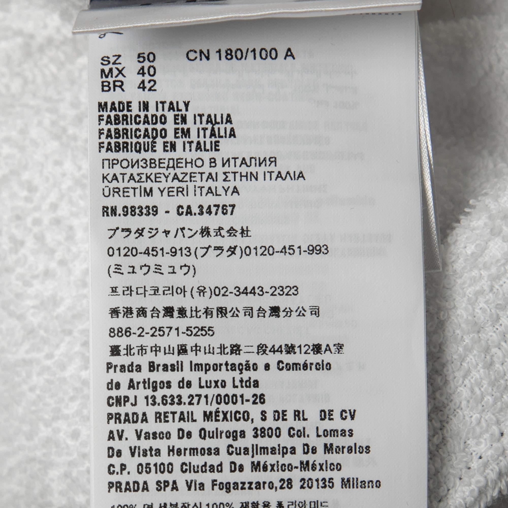 Prada White Terry Cloth Enameled Metal Logo Hoodie Jacket L In Good Condition In Dubai, Al Qouz 2