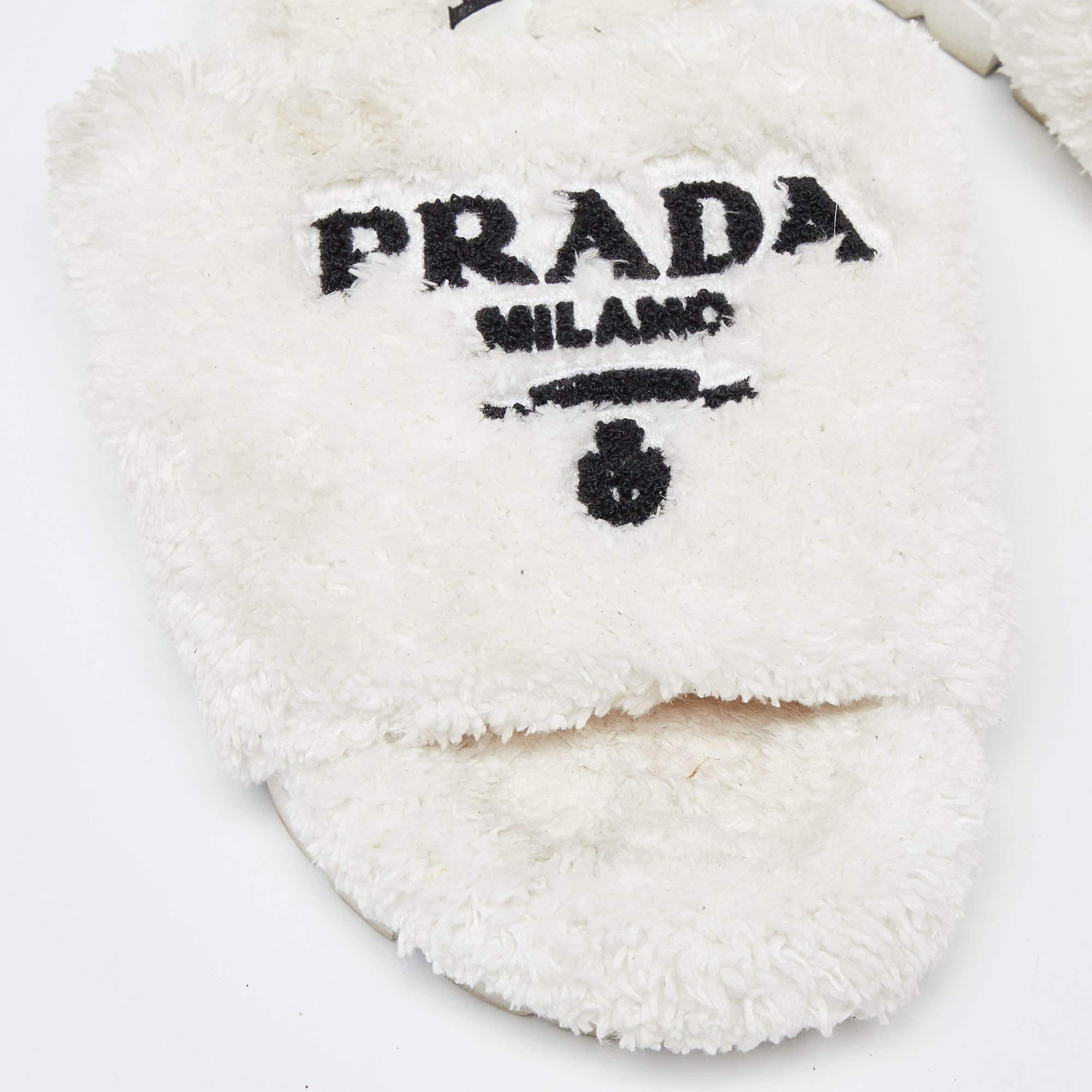 Women's Prada White Terry Fabric Slides Size 38 For Sale