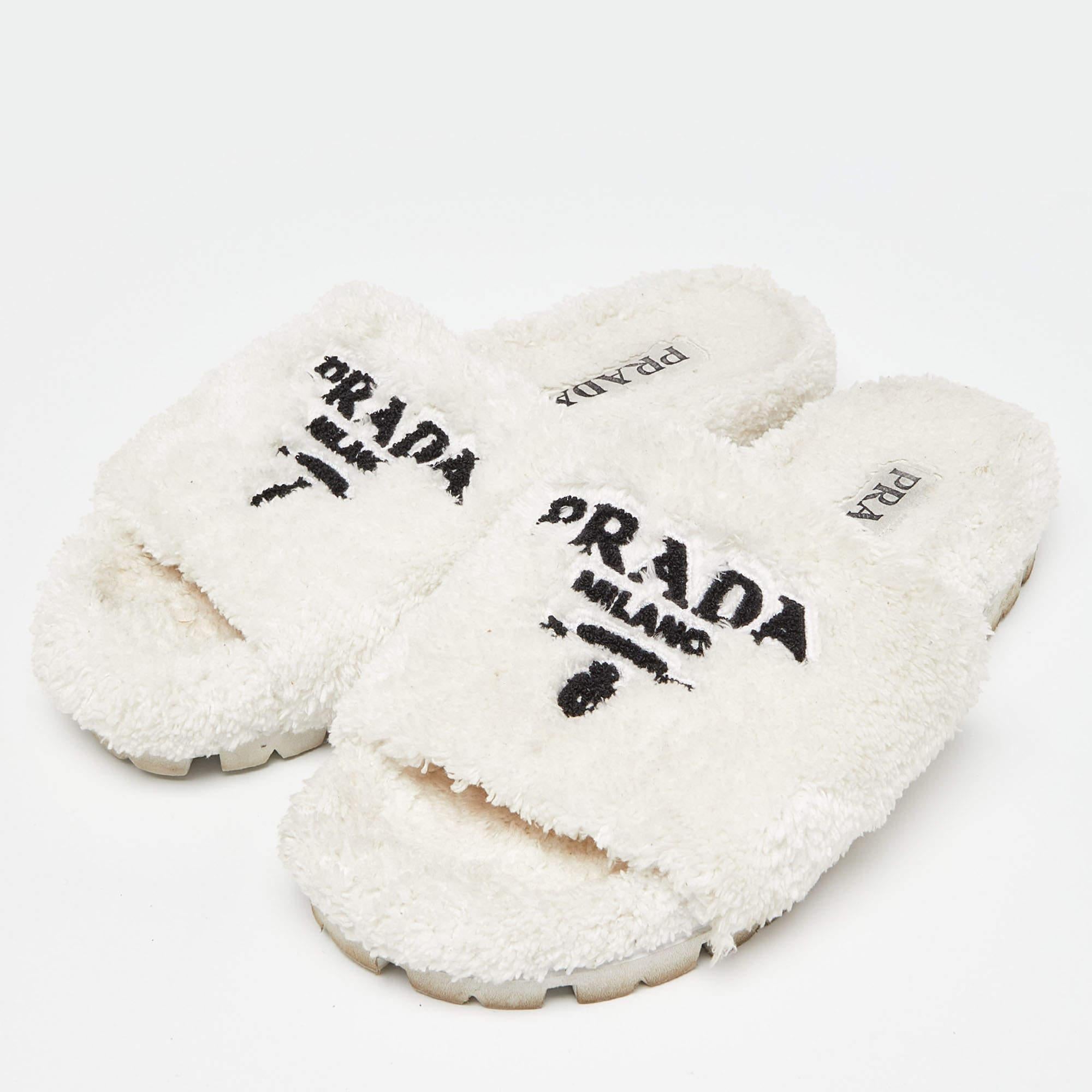 Prada White Terry Fabric Slides Size 38 For Sale 1