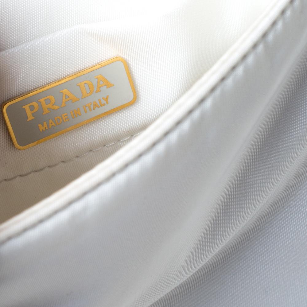Prada White Tessuto Nylon Logo Plaque Flap Chain Shoulder Bag For Sale 2