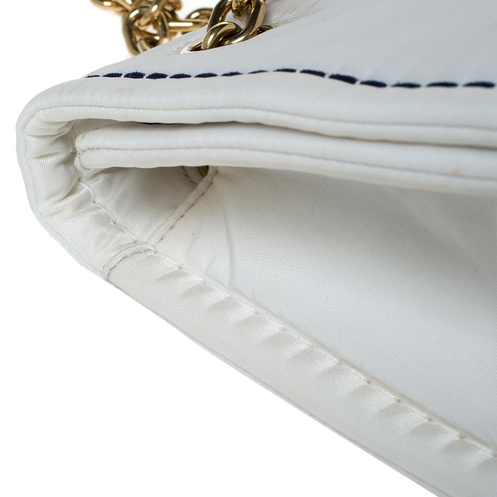 Prada White Tessuto Nylon Logo Plaque Flap Chain Shoulder Bag For Sale 3
